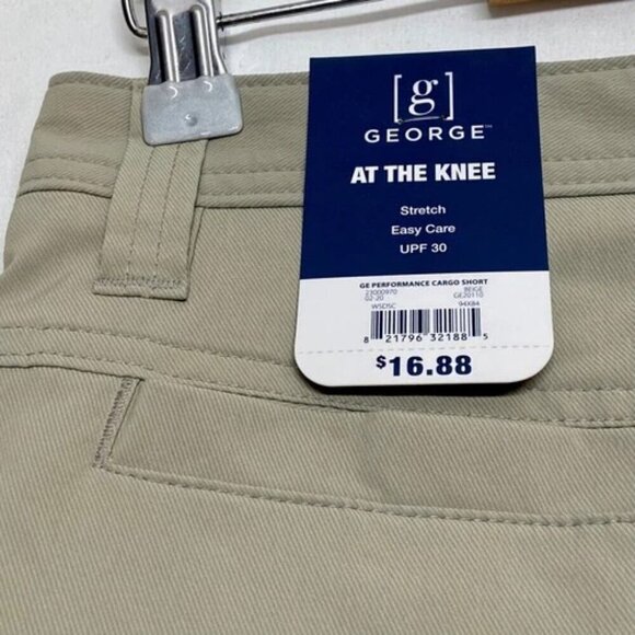 George Performance Cargo Shorts Men's 30" Khaki Knee Length Easy Care UPF 30 NWT - Picture 3 of 13